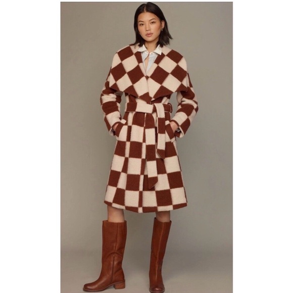 Anthropologie Hutch Wrap Shawl Collar Juni checkered Coat, NWT, M - Picture 1 of 8